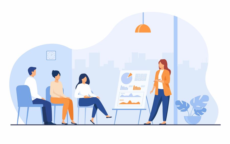 Consultants reviewing performance charts together at a table